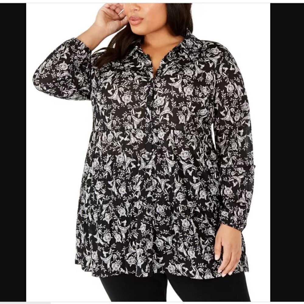 Style & Co Plus Size Floral-Print Peplum Blouse